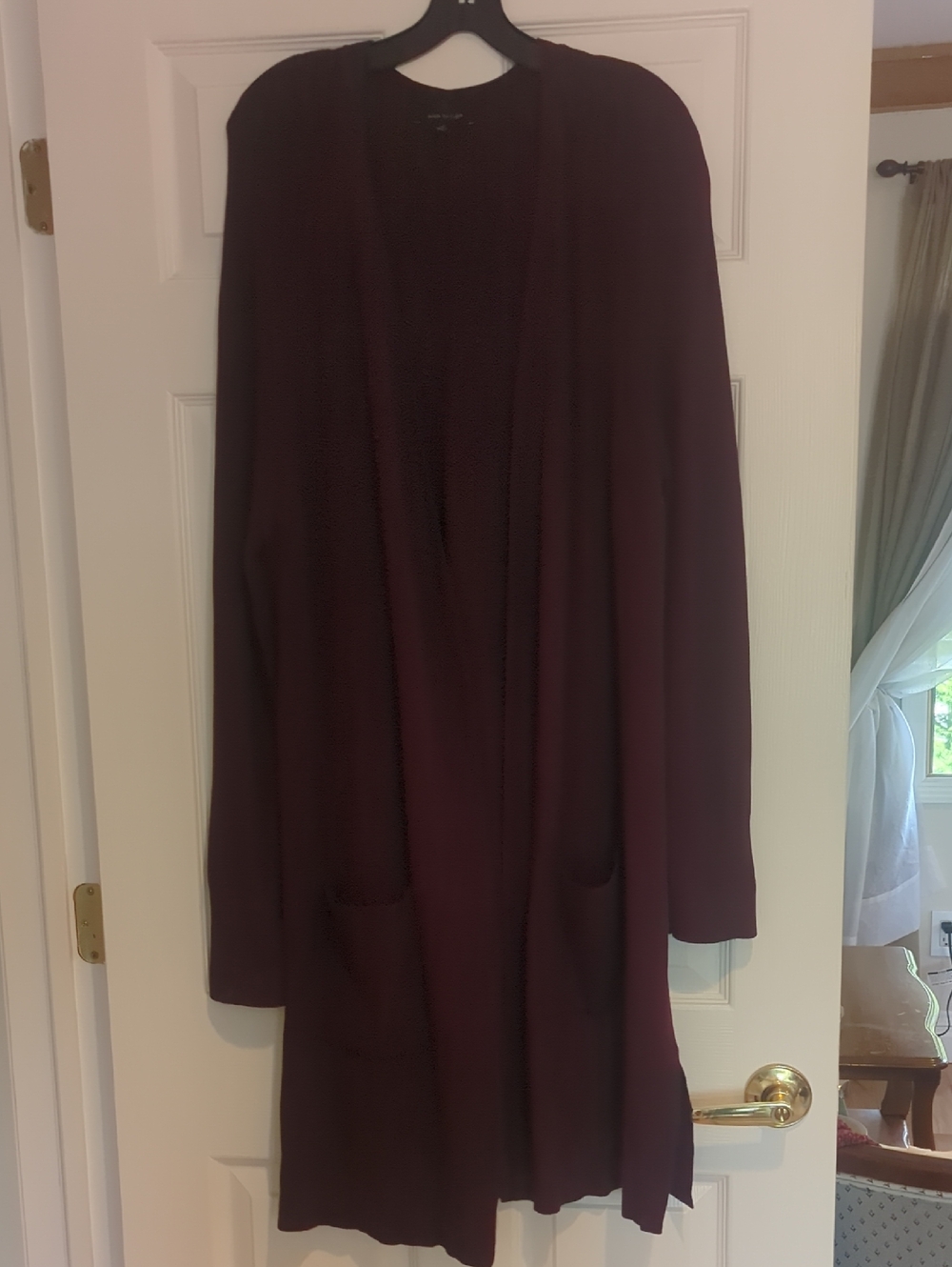 Ann Taylor Ribbed Knit Cardigan in Burgundy